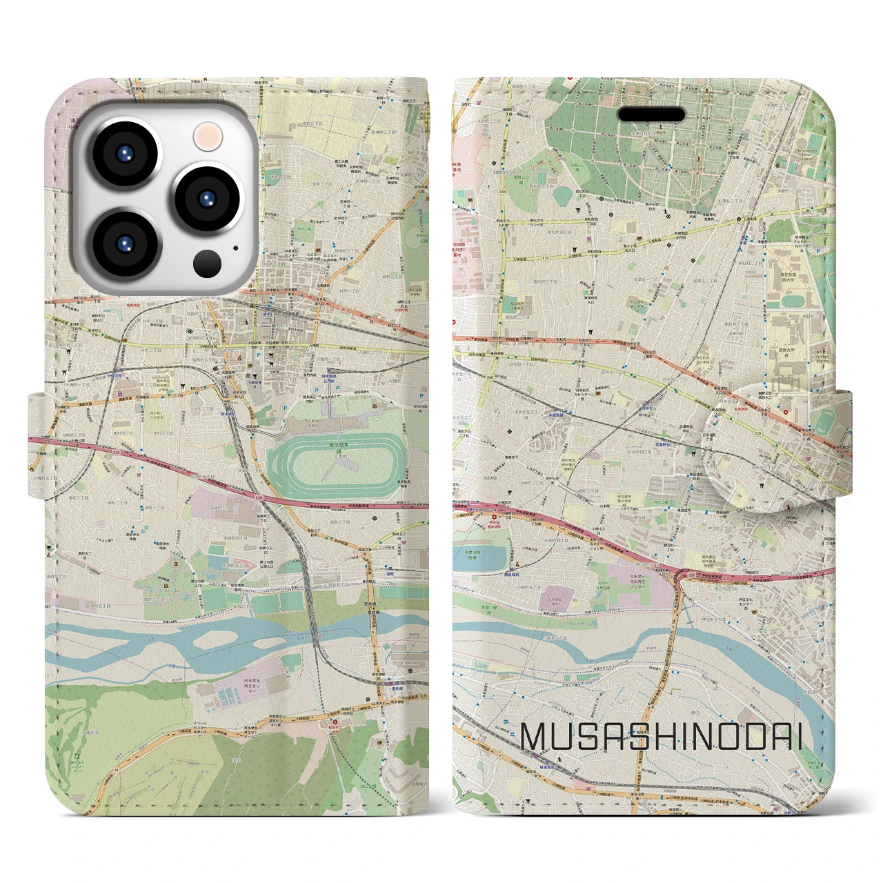 【武蔵野台(東京都)】地図柄iPhoneケース(手帳タイプ)ナチュラル・iPhone 13 Pro 用