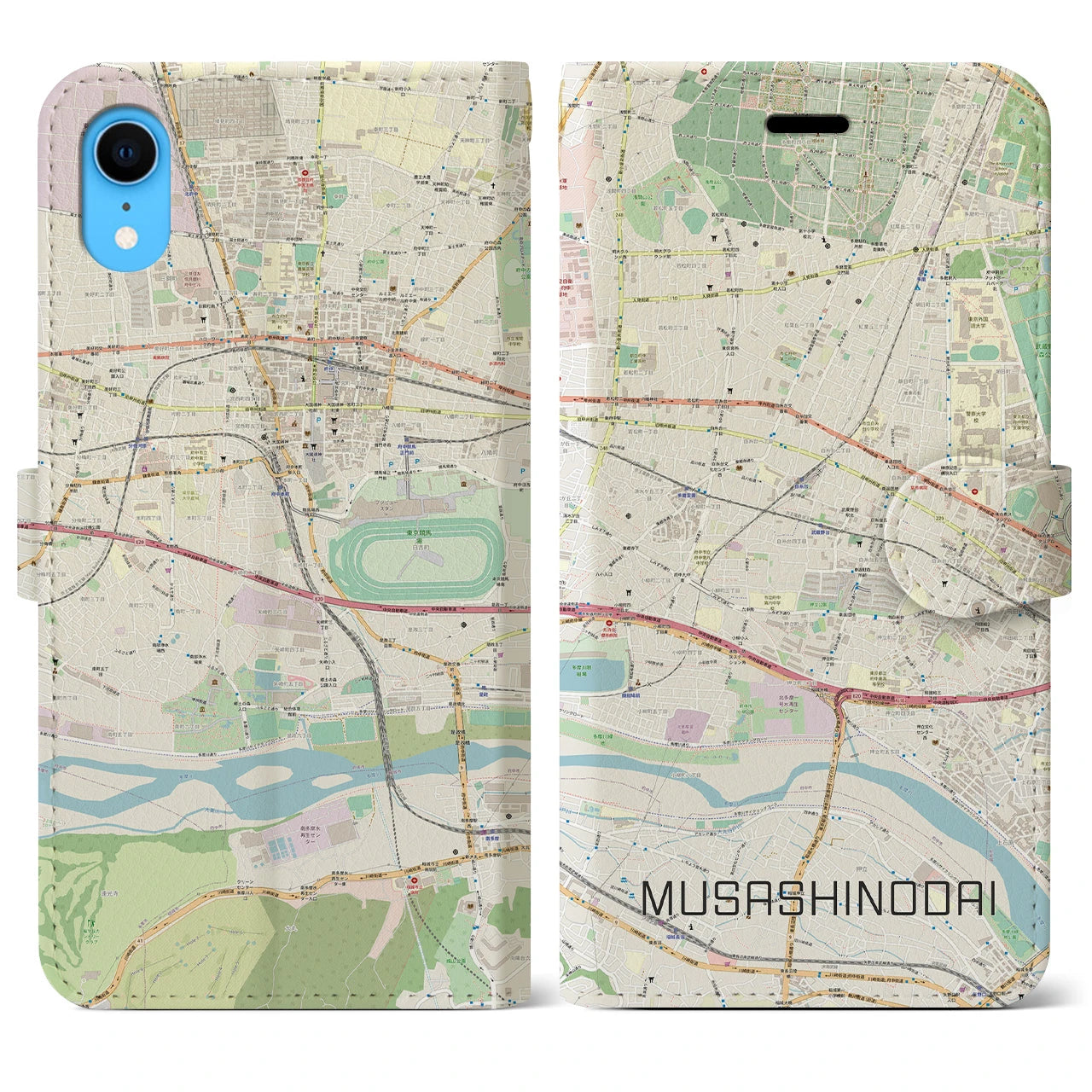 【武蔵野台(東京都)】地図柄iPhoneケース(手帳タイプ)ナチュラル・iPhone XR 用