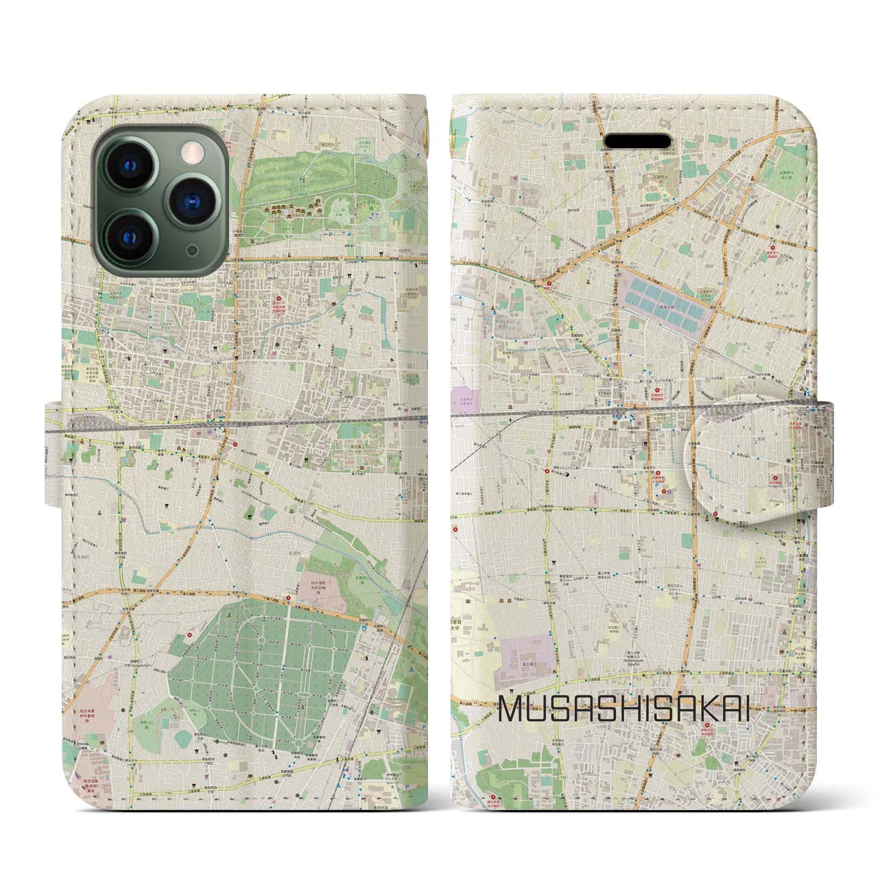 【武蔵境(東京都)】地図柄iPhoneケース(手帳タイプ)ナチュラル・iPhone 11 Pro 用