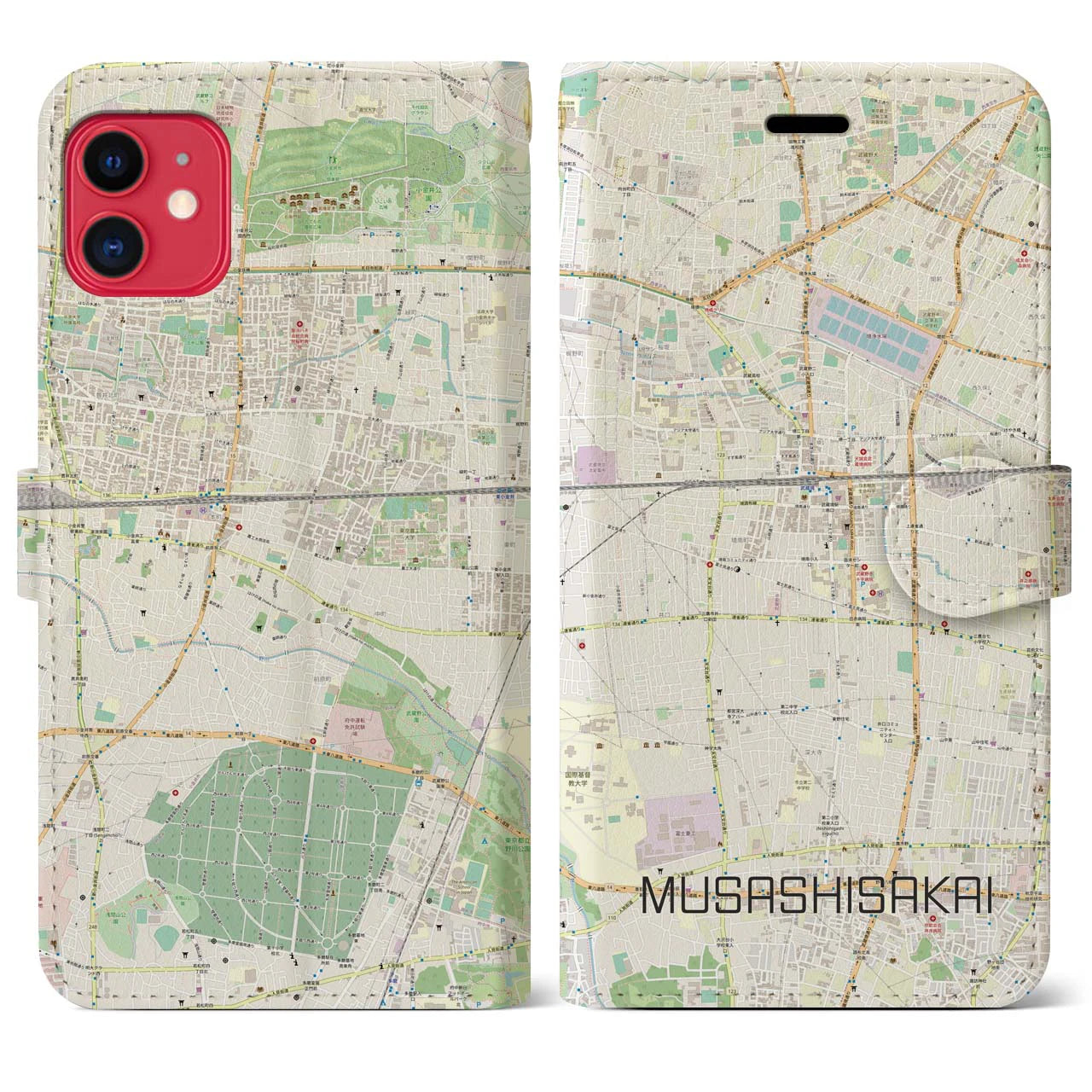 【武蔵境(東京都)】地図柄iPhoneケース(手帳タイプ)ナチュラル・iPhone 11 用