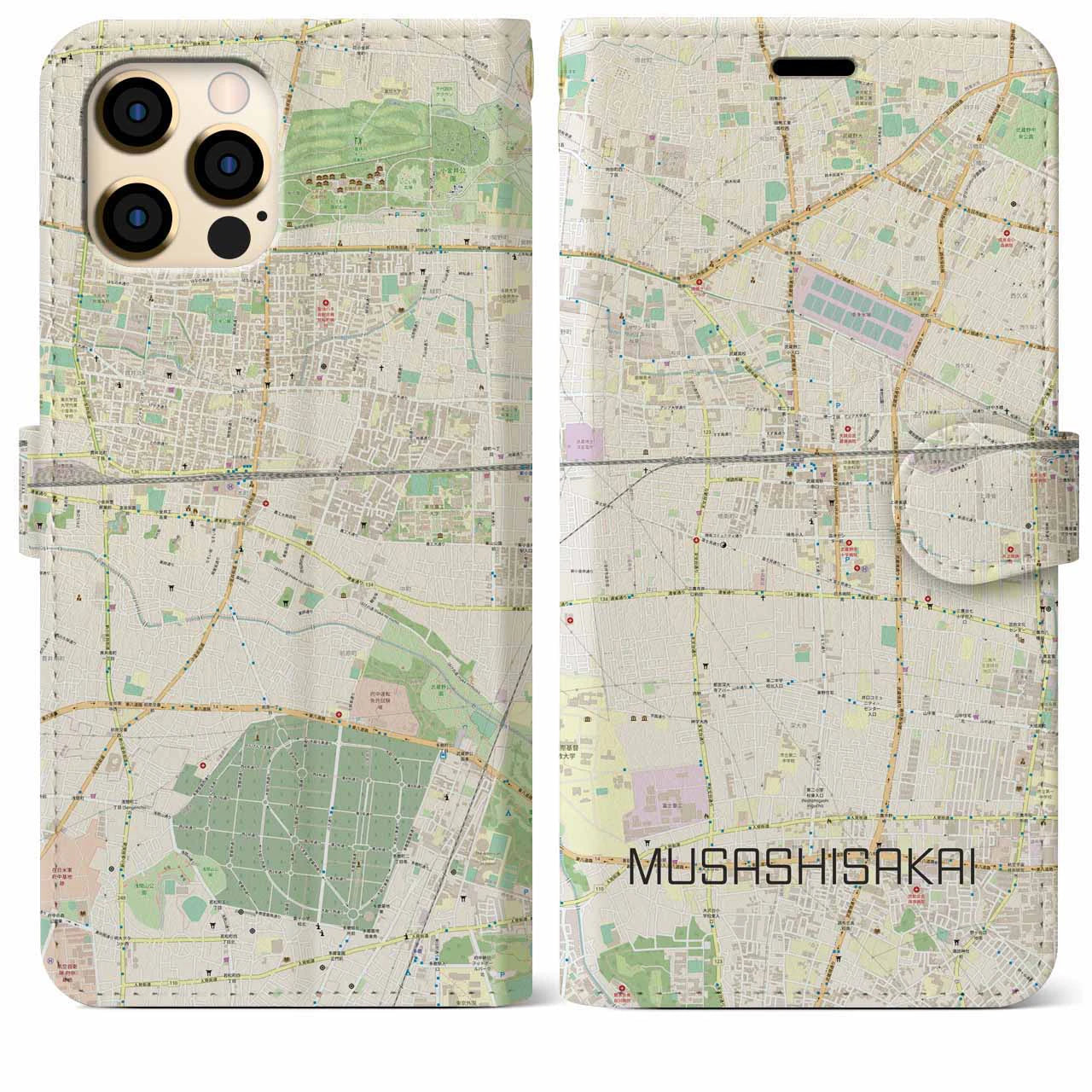【武蔵境(東京都)】地図柄iPhoneケース(手帳タイプ)ナチュラル・iPhone 12 Pro Max 用