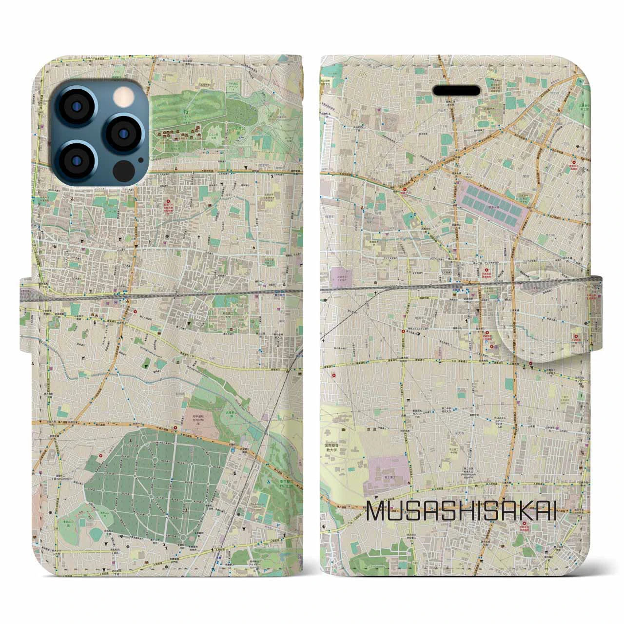 【武蔵境(東京都)】地図柄iPhoneケース(手帳タイプ)ナチュラル・iPhone 12 / 12 Pro 用