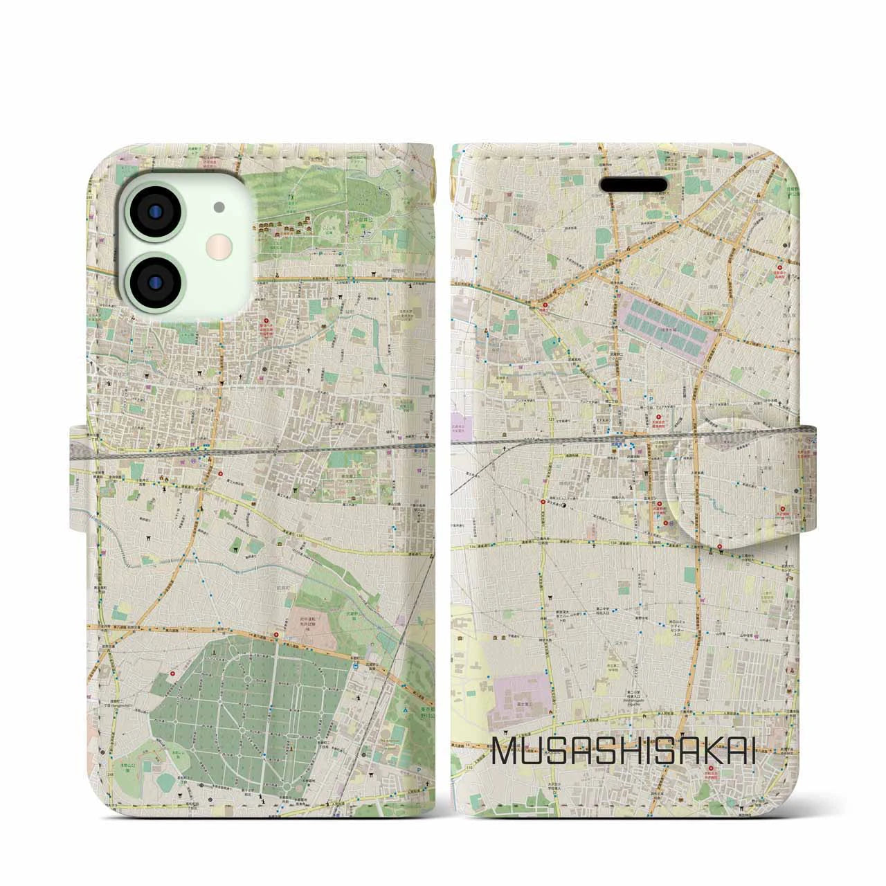 【武蔵境(東京都)】地図柄iPhoneケース(手帳タイプ)ナチュラル・iPhone 12 mini 用