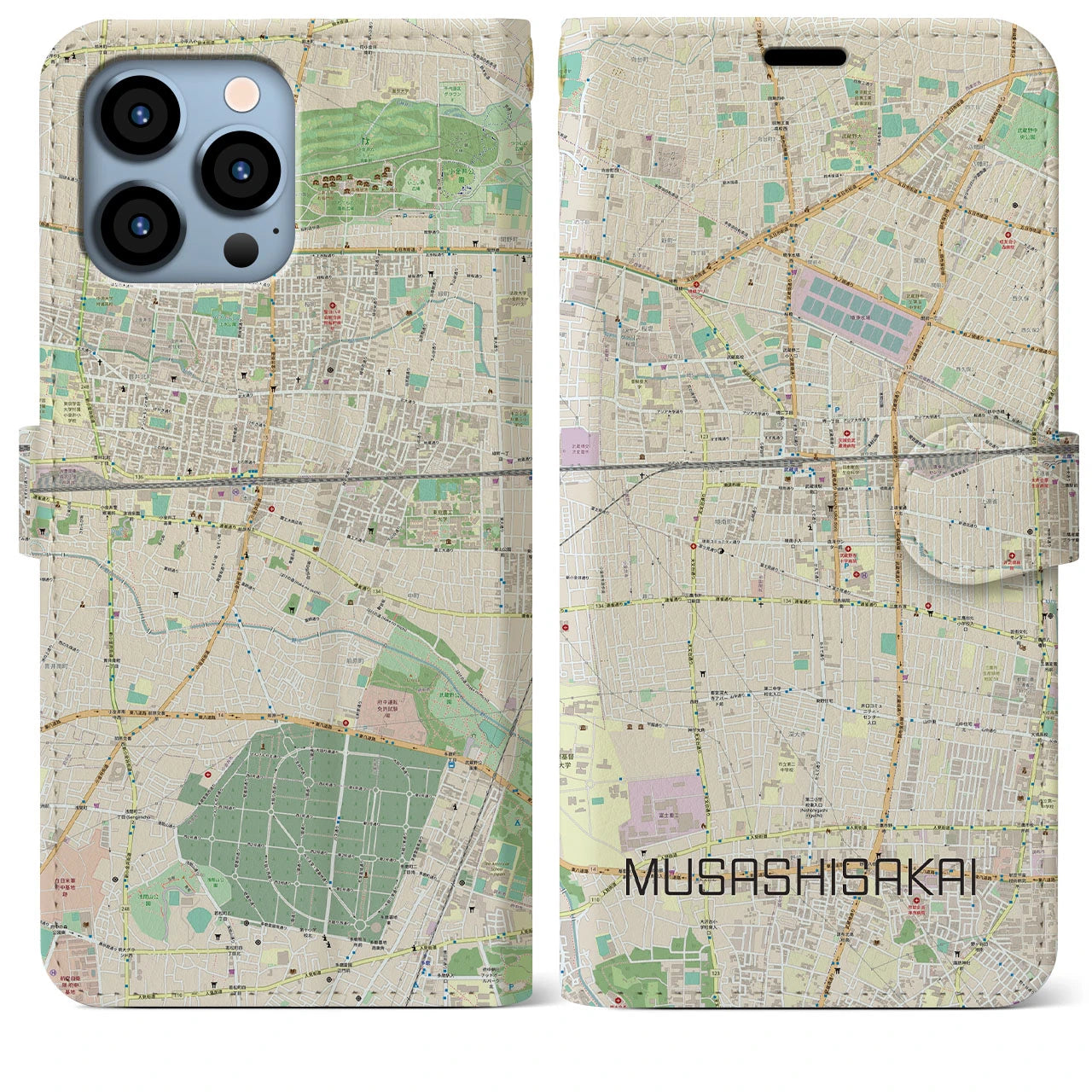 【武蔵境(東京都)】地図柄iPhoneケース(手帳タイプ)ナチュラル・iPhone 13 Pro Max 用