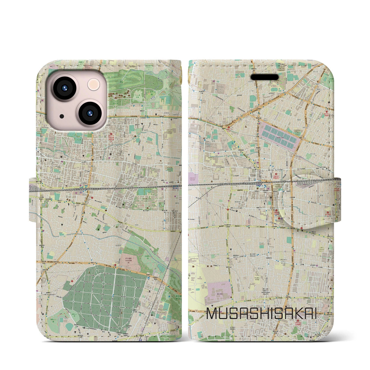 【武蔵境(東京都)】地図柄iPhoneケース(手帳タイプ)ナチュラル・iPhone 13 mini 用
