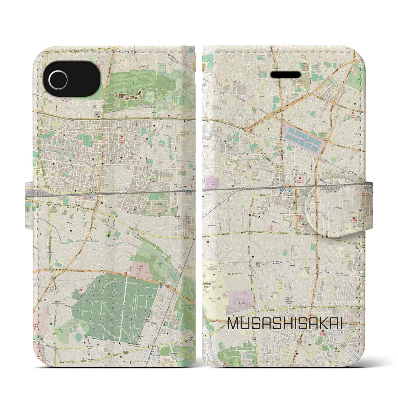 【武蔵境(東京都)】地図柄iPhoneケース(手帳タイプ)ナチュラル・iPhone SE(第3 / 第2世代) / 8 / 7 / 6s / 6 用