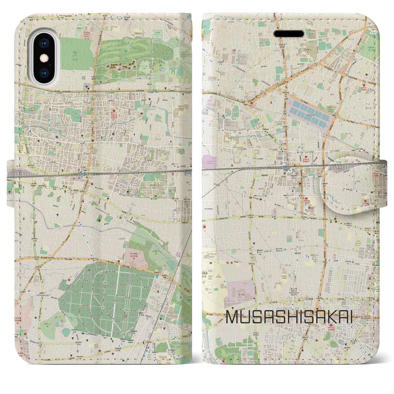 【武蔵境(東京都)】地図柄iPhoneケース(手帳タイプ)ナチュラル・iPhone XS Max 用