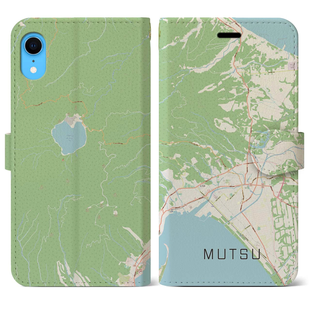 【むつ(青森県)】地図柄iPhoneケース(手帳タイプ)ナチュラル・iPhone XR 用