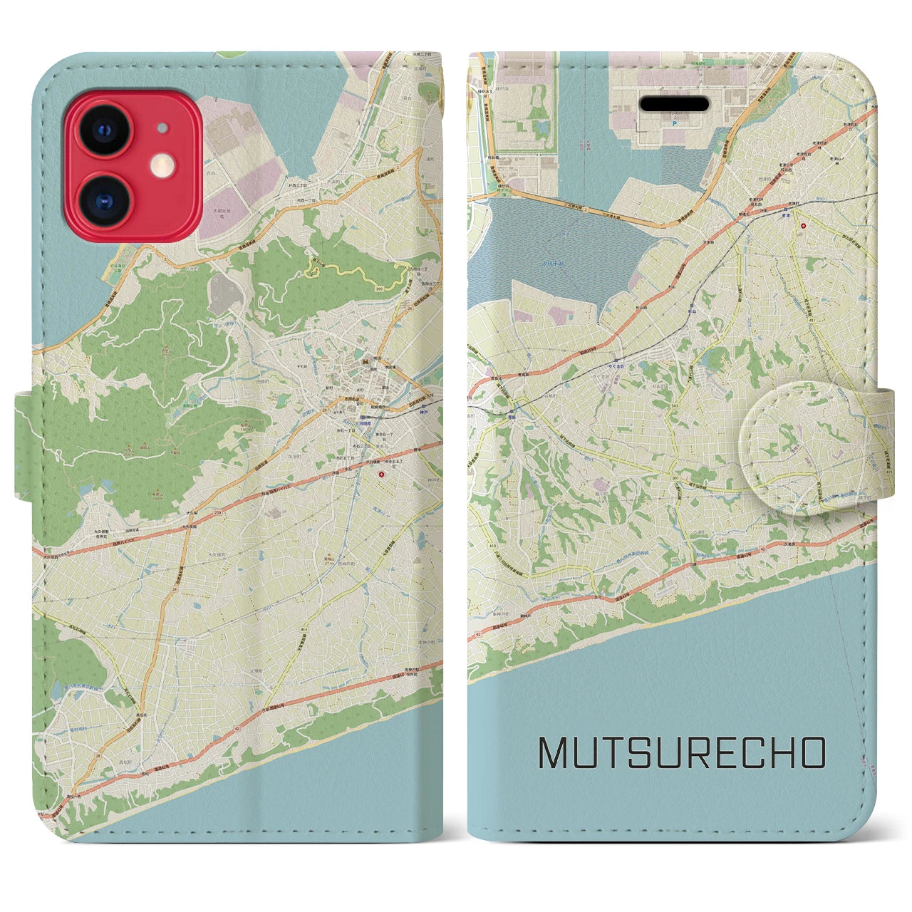 【六連町(愛知県)】地図柄iPhoneケース(手帳タイプ)ナチュラル・iPhone 11 用