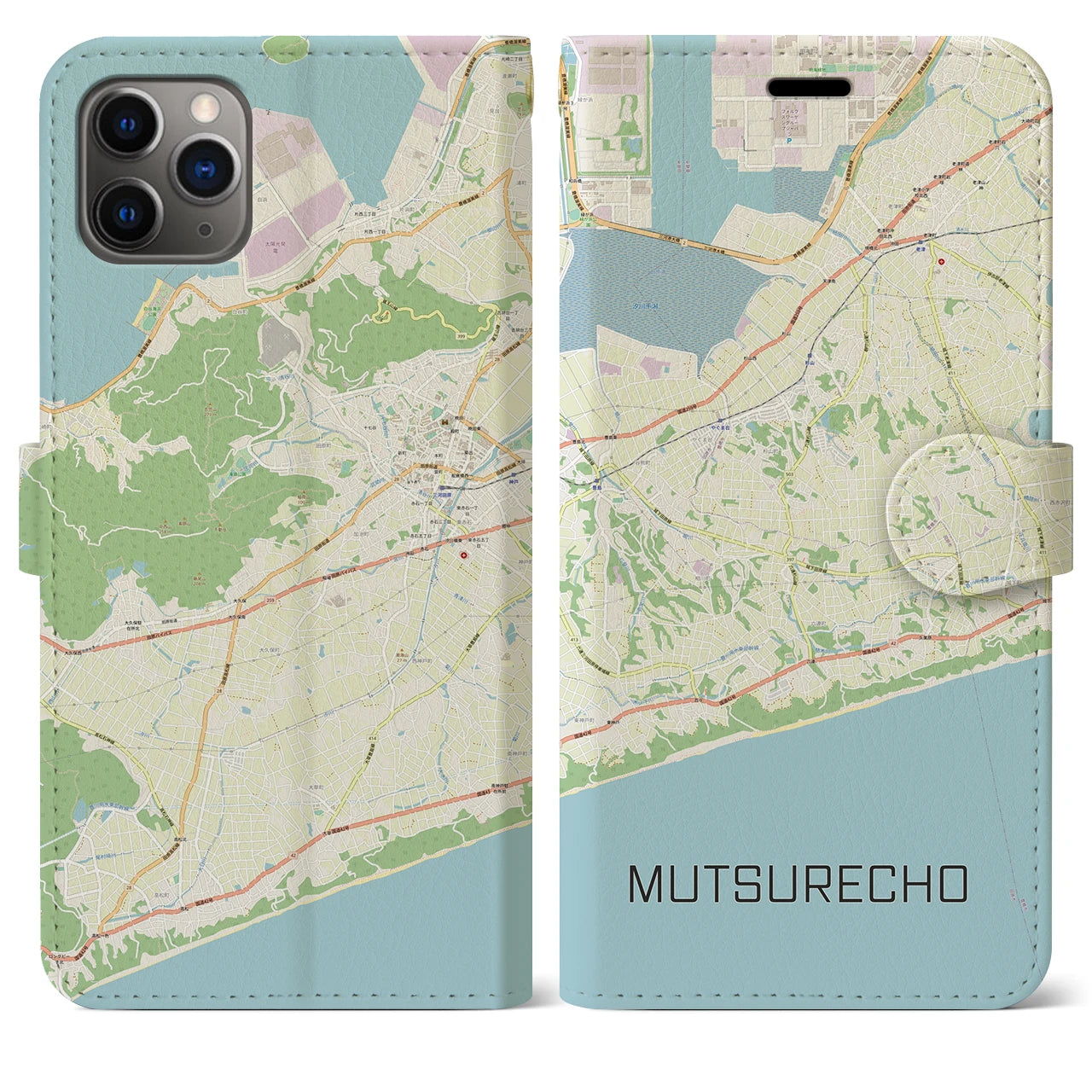 【六連町(愛知県)】地図柄iPhoneケース(手帳タイプ)ナチュラル・iPhone 11 Pro Max 用