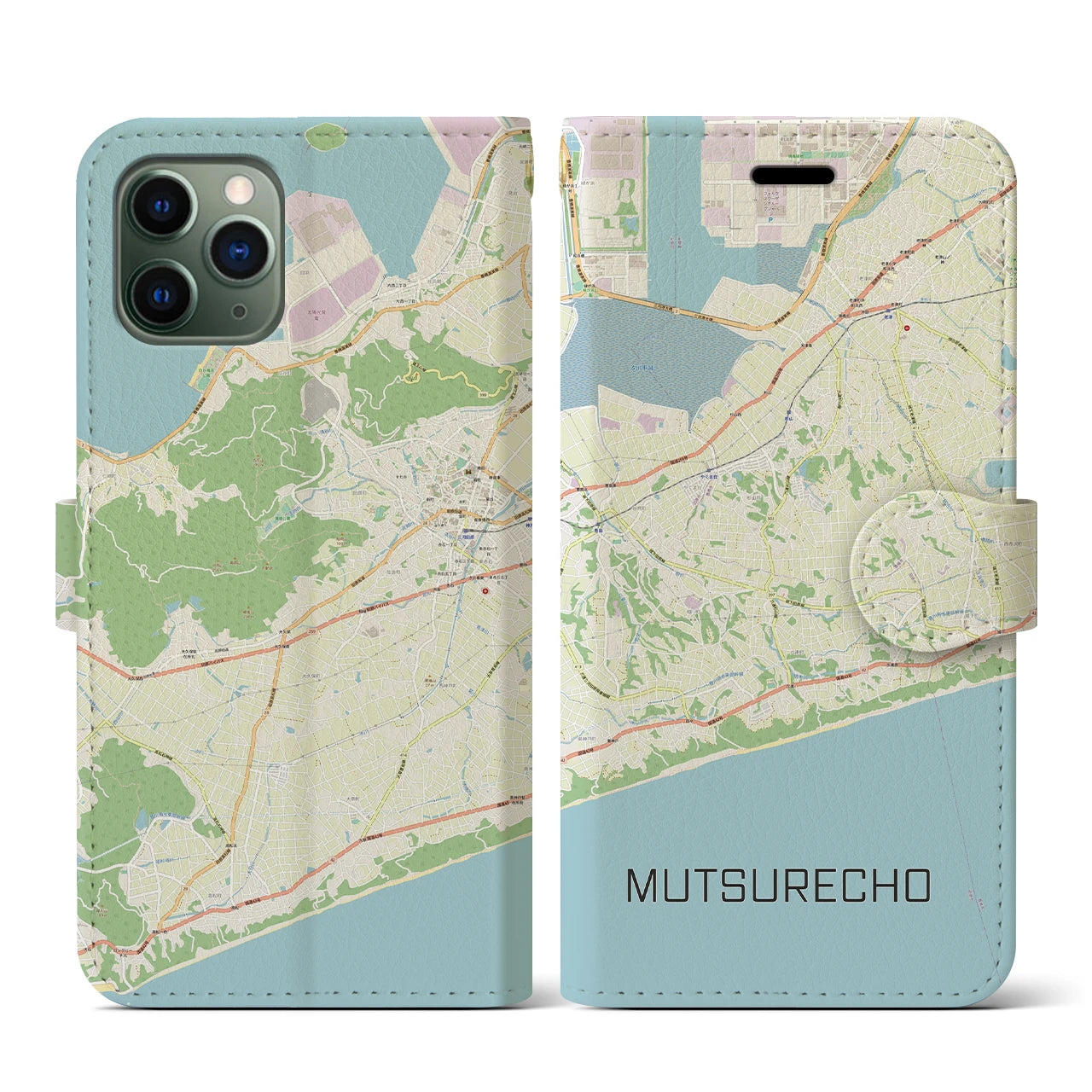 【六連町(愛知県)】地図柄iPhoneケース(手帳タイプ)ナチュラル・iPhone 11 Pro 用