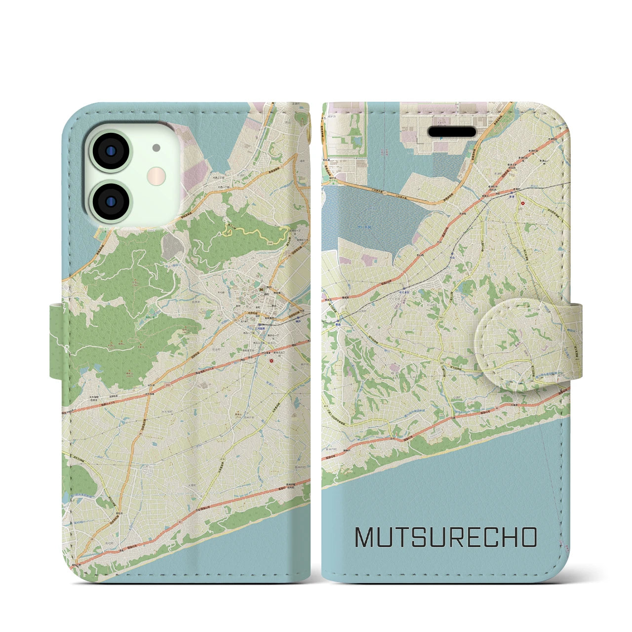 【六連町(愛知県)】地図柄iPhoneケース(手帳タイプ)ナチュラル・iPhone 12 mini 用