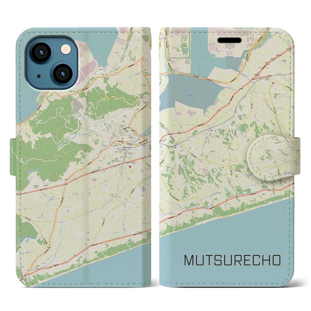 【六連町(愛知県)】地図柄iPhoneケース(手帳タイプ)ナチュラル・iPhone 13 用