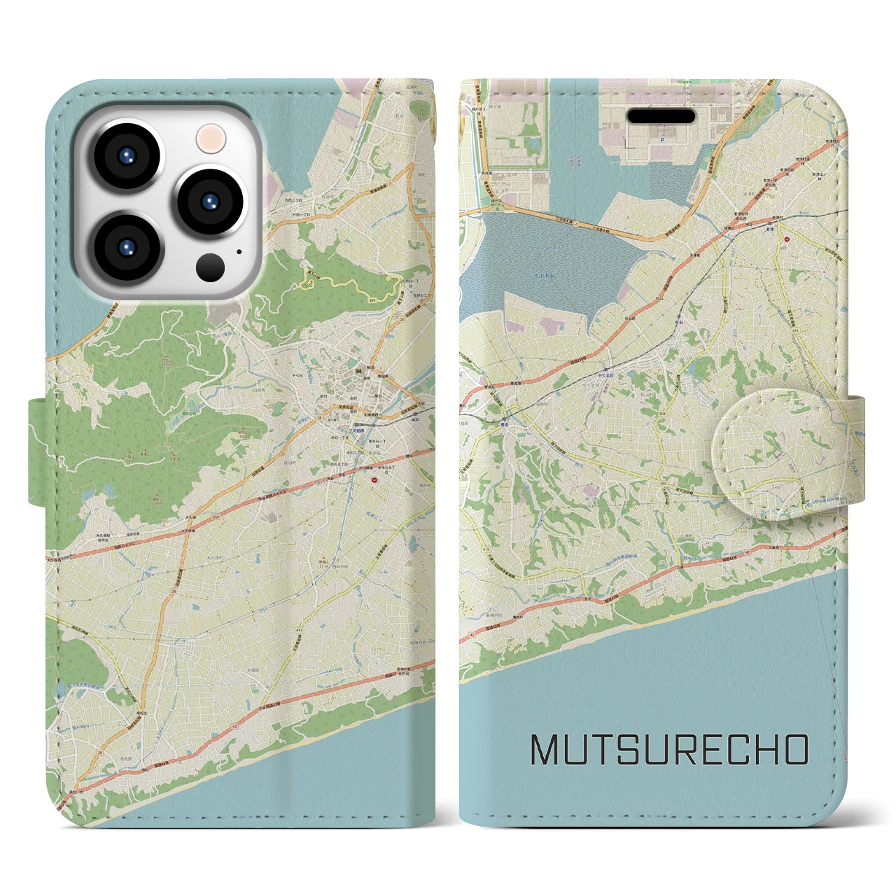 【六連町(愛知県)】地図柄iPhoneケース(手帳タイプ)ナチュラル・iPhone 13 Pro 用