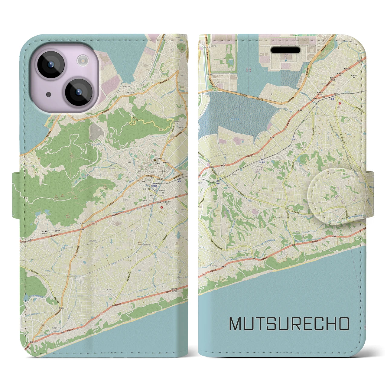 【六連町(愛知県)】地図柄iPhoneケース(手帳タイプ)ナチュラル・iPhone 14 用