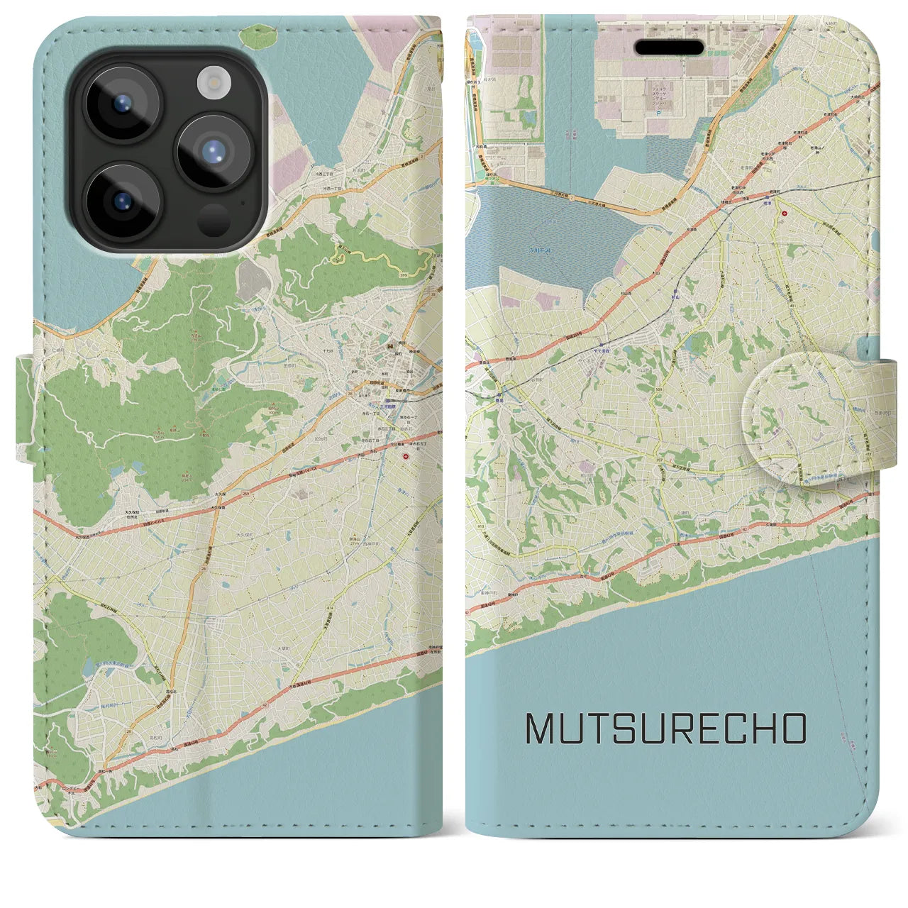 【六連町(愛知県)】地図柄iPhoneケース(手帳タイプ)ナチュラル・iPhone 15 Pro Max 用