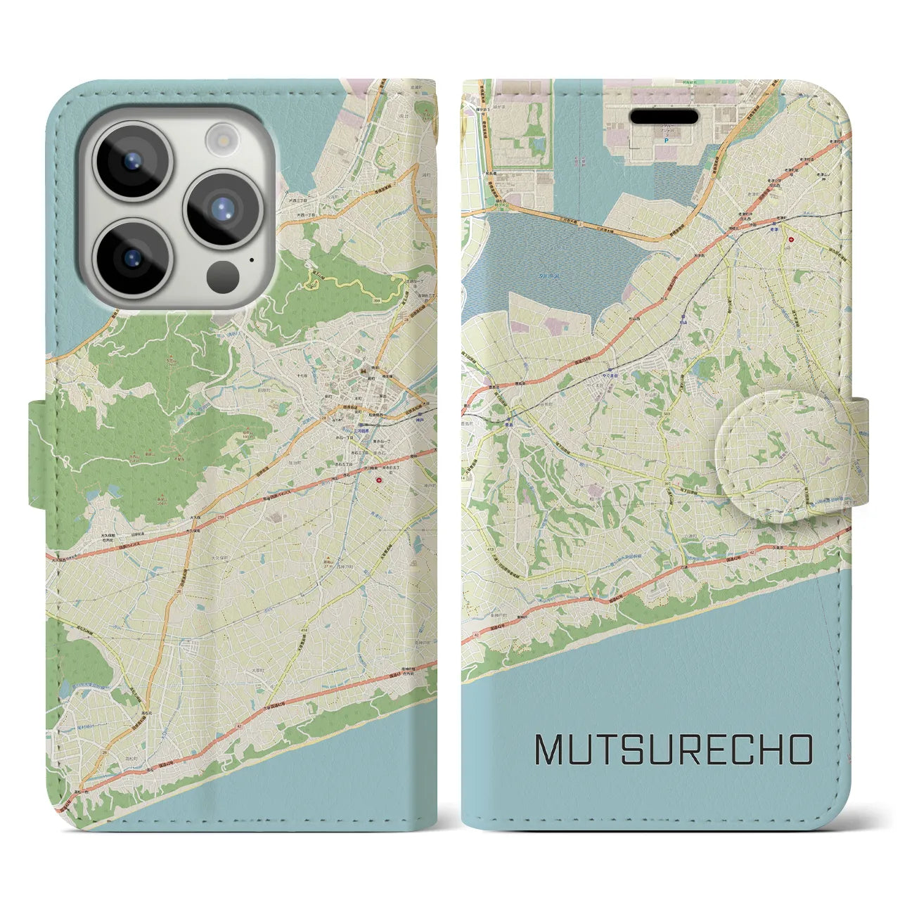 【六連町(愛知県)】地図柄iPhoneケース(手帳タイプ)ナチュラル・iPhone 15 Pro 用