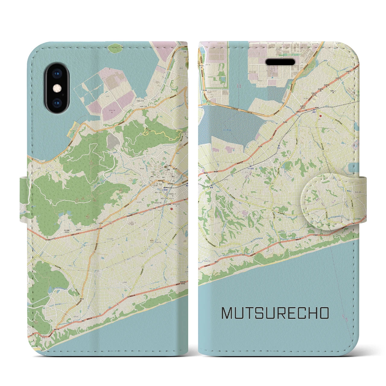 【六連町(愛知県)】地図柄iPhoneケース(手帳タイプ)ナチュラル・iPhone XS / X 用