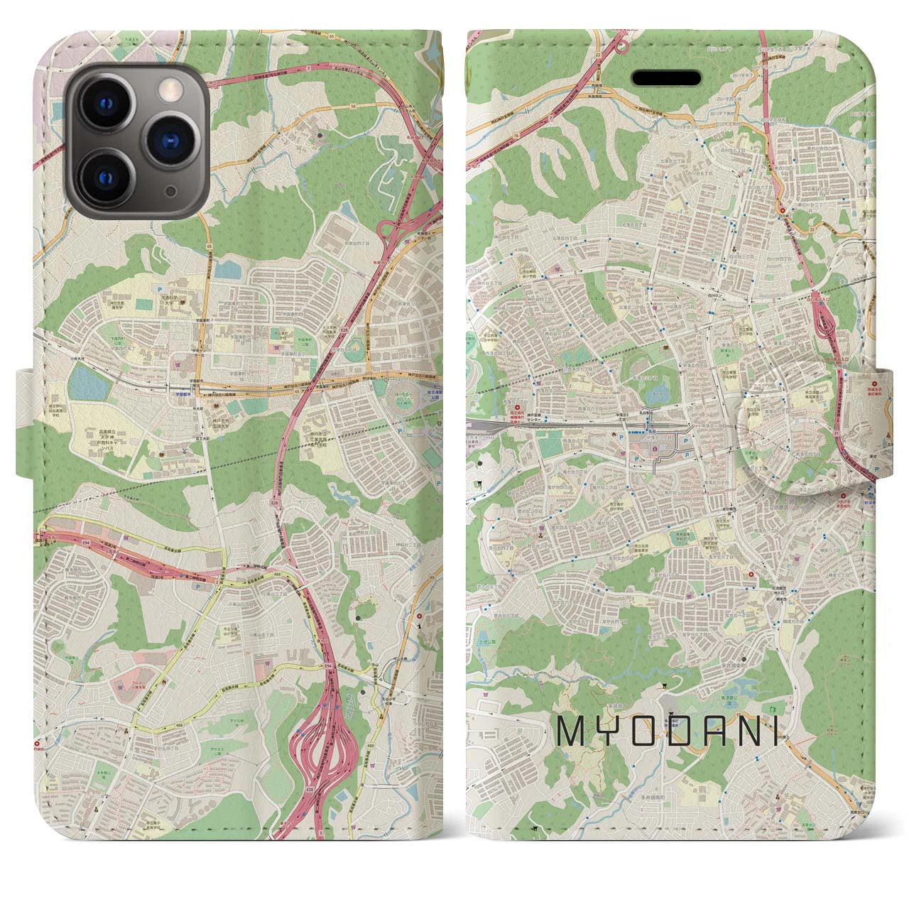 【名谷(兵庫県)】地図柄iPhoneケース(手帳タイプ)ナチュラル・iPhone 11 Pro Max 用