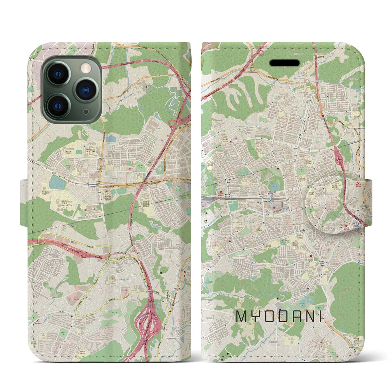 【名谷(兵庫県)】地図柄iPhoneケース(手帳タイプ)ナチュラル・iPhone 11 Pro 用