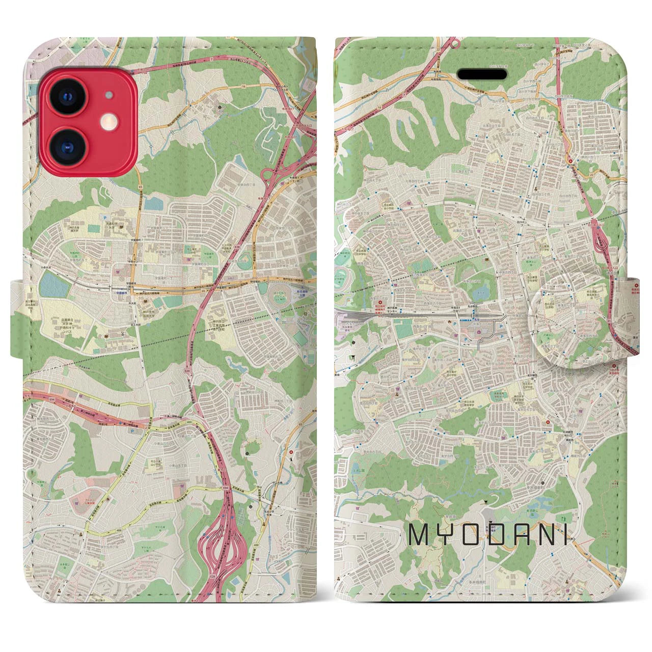【名谷(兵庫県)】地図柄iPhoneケース(手帳タイプ)ナチュラル・iPhone 11 用