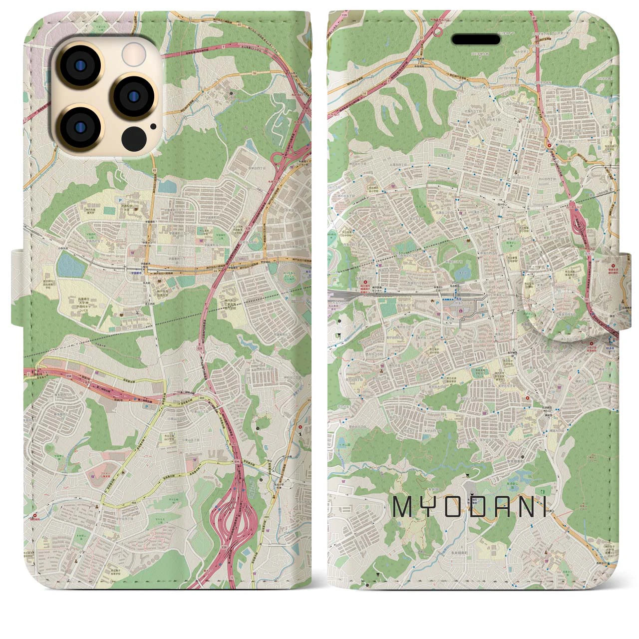 【名谷(兵庫県)】地図柄iPhoneケース(手帳タイプ)ナチュラル・iPhone 12 Pro Max 用