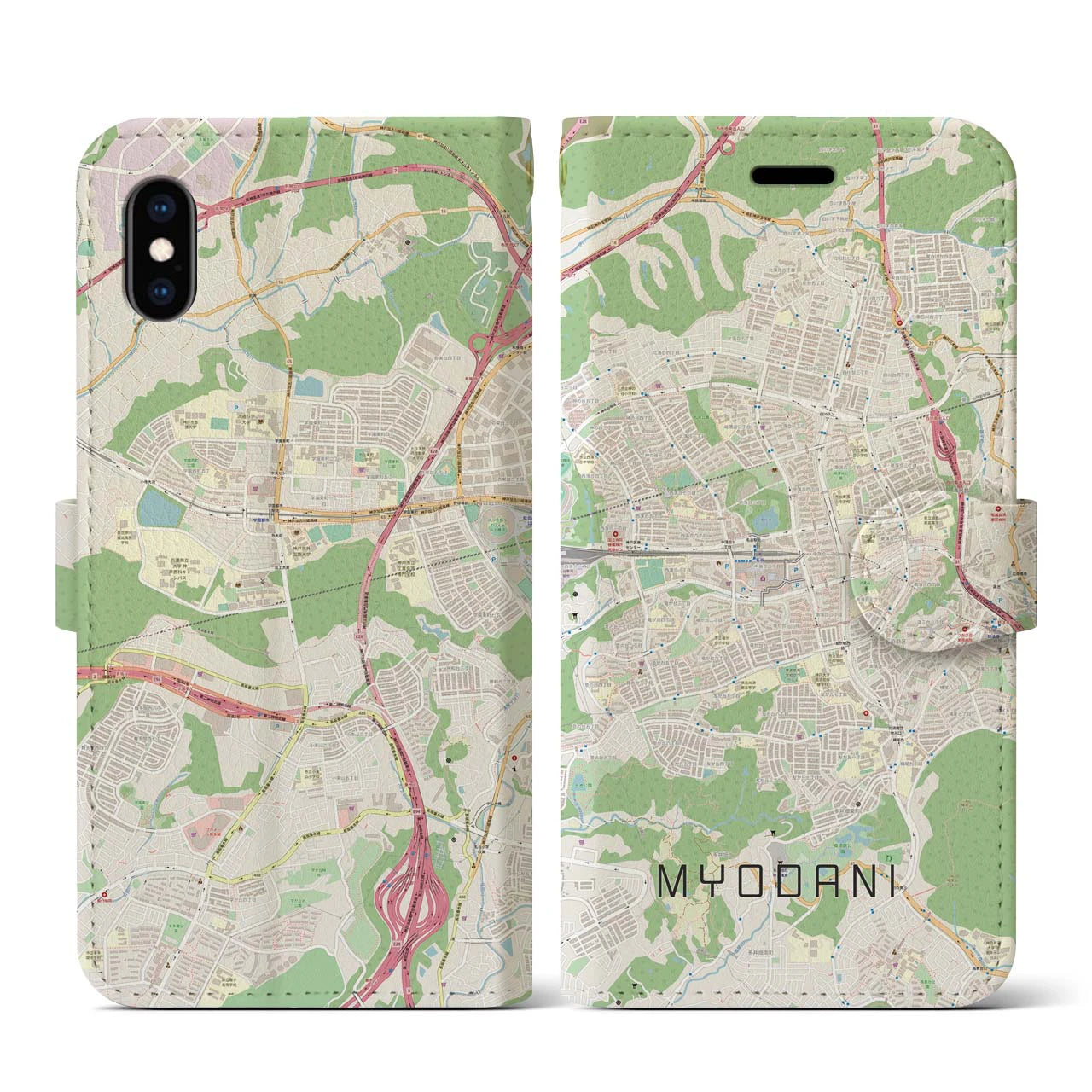 【名谷(兵庫県)】地図柄iPhoneケース(手帳タイプ)ナチュラル・iPhone XS / X 用