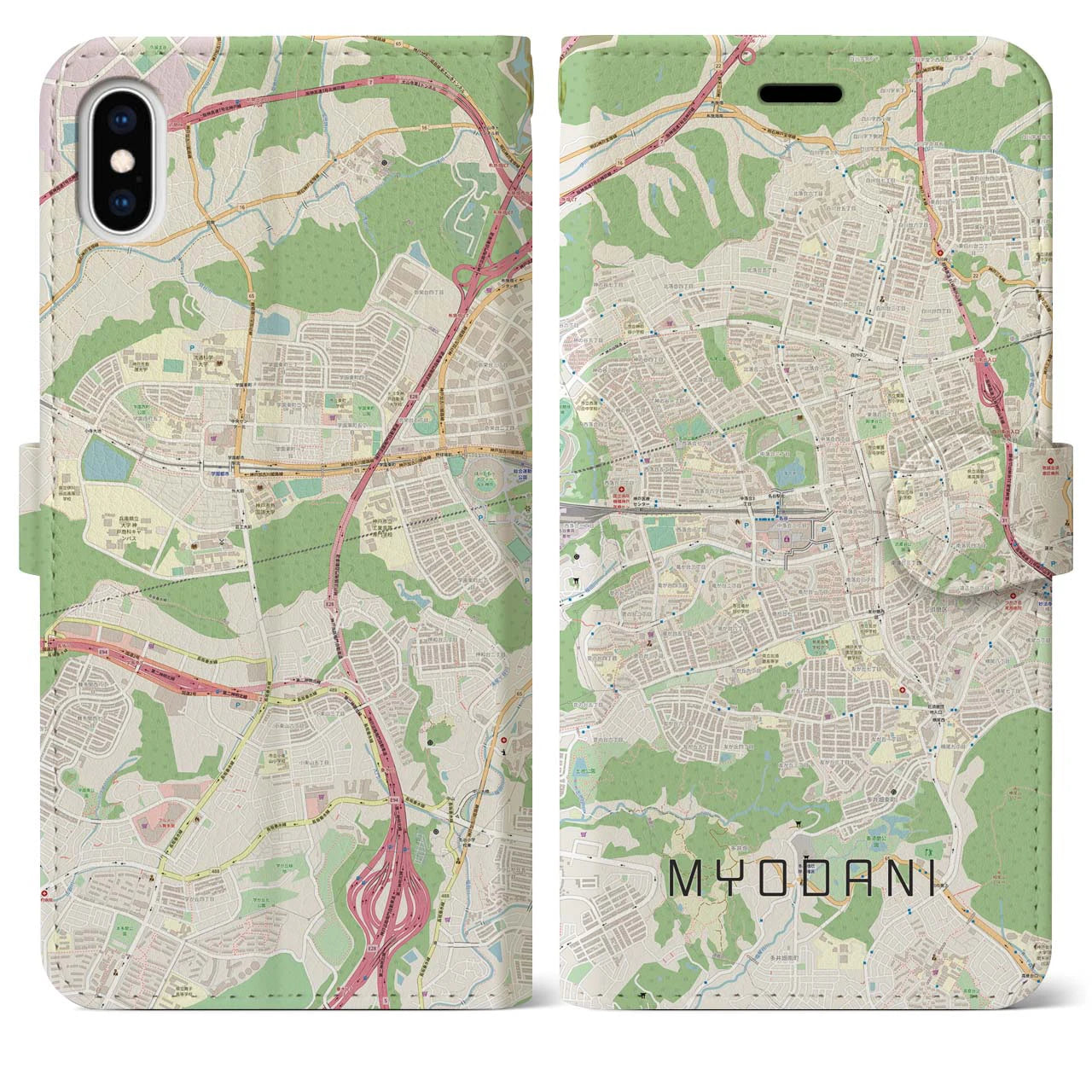 【名谷(兵庫県)】地図柄iPhoneケース(手帳タイプ)ナチュラル・iPhone XS Max 用
