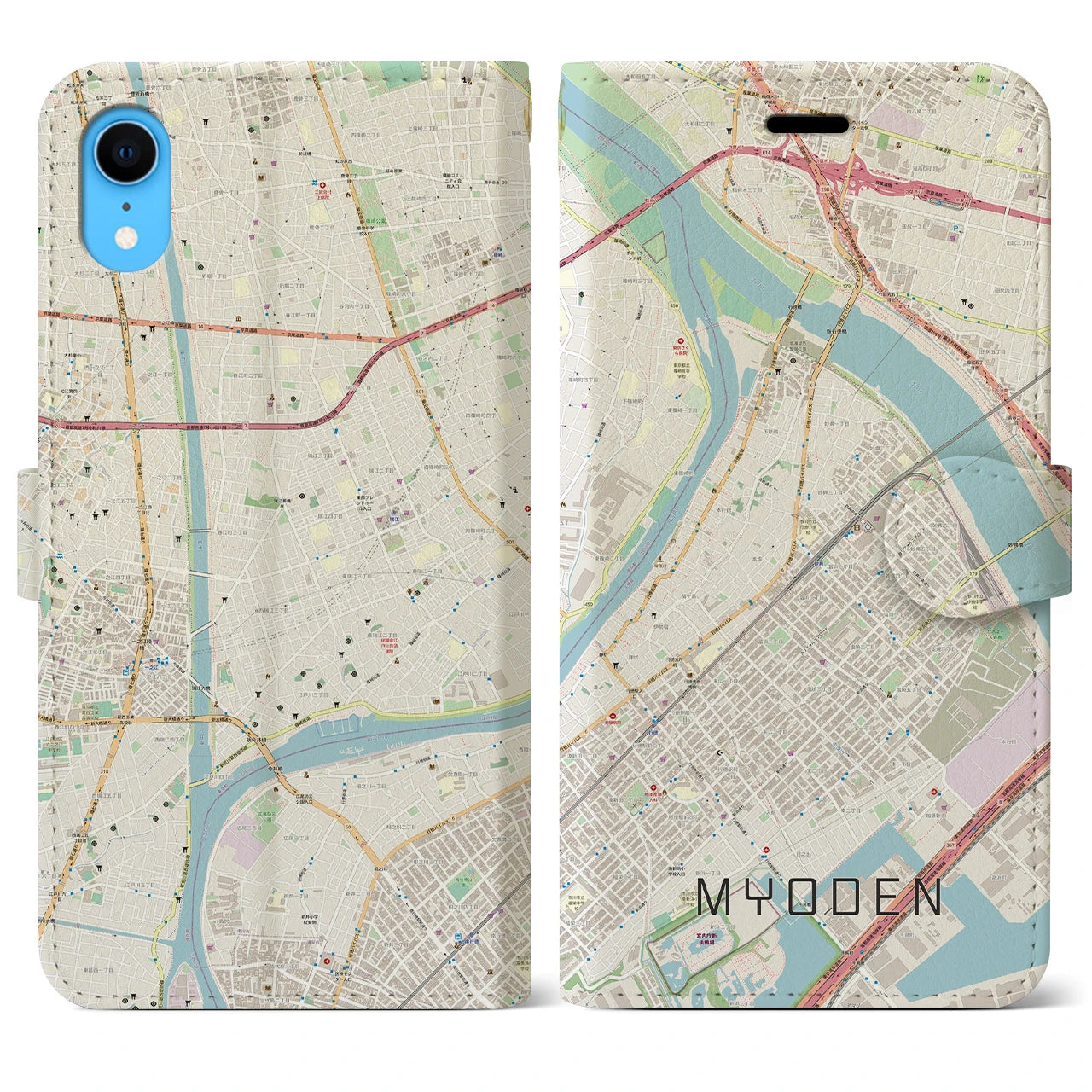 【妙典(千葉県)】地図柄iPhoneケース(手帳タイプ)ナチュラル・iPhone XR 用
