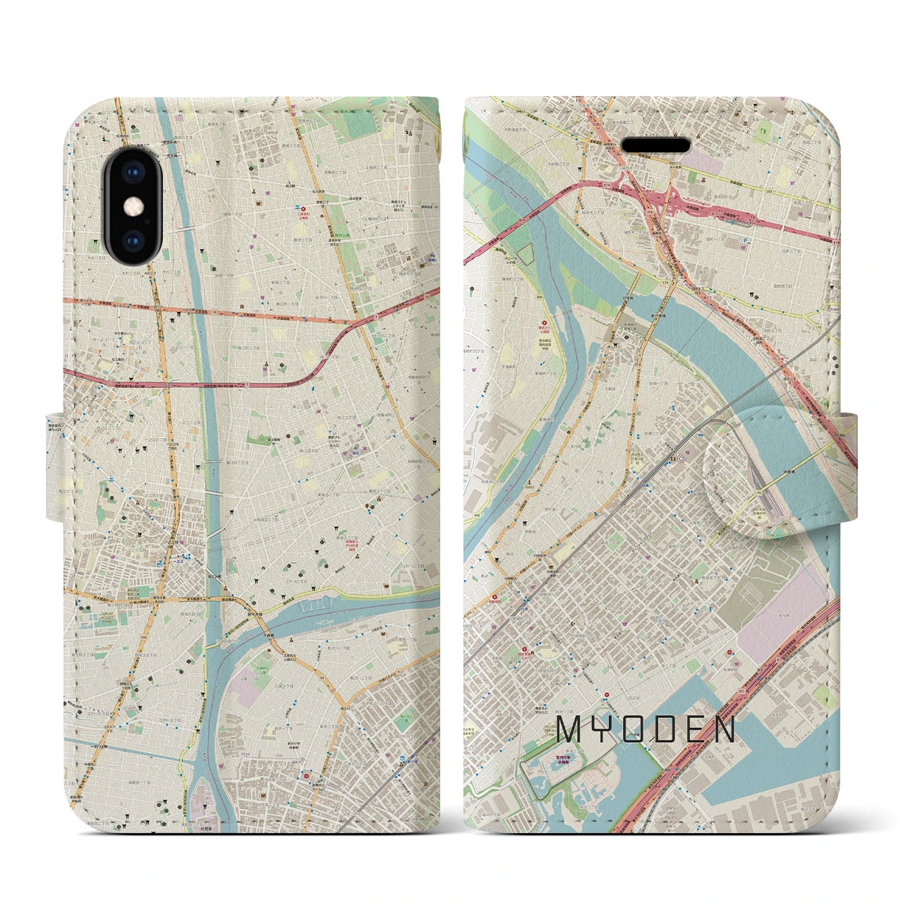 【妙典(千葉県)】地図柄iPhoneケース(手帳タイプ)ナチュラル・iPhone XS / X 用