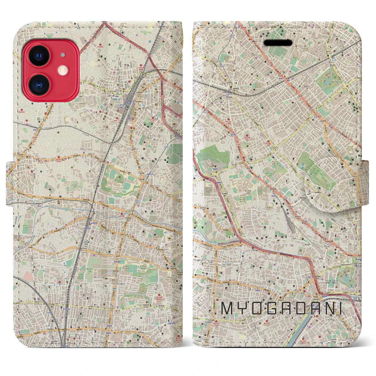 【茗荷谷(東京都)】地図柄iPhoneケース(手帳タイプ)ナチュラル・iPhone 11 用
