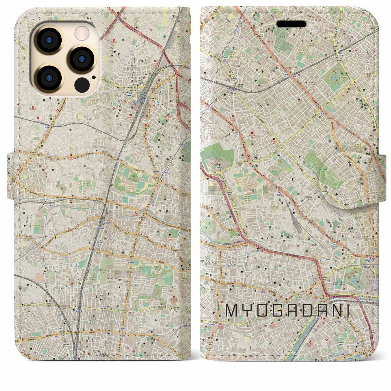 【茗荷谷(東京都)】地図柄iPhoneケース(手帳タイプ)ナチュラル・iPhone 12 Pro Max 用