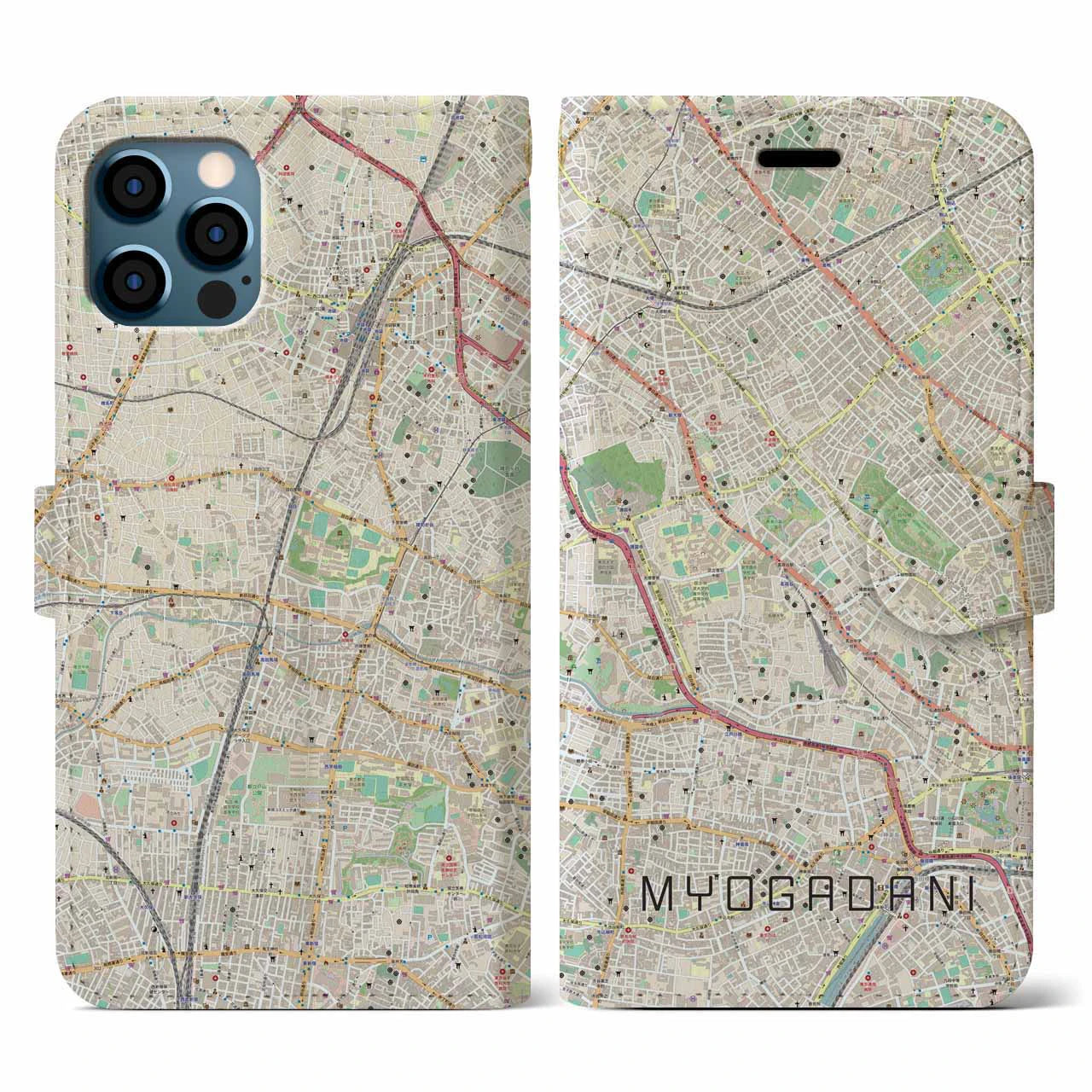 【茗荷谷(東京都)】地図柄iPhoneケース(手帳タイプ)ナチュラル・iPhone 12 / 12 Pro 用