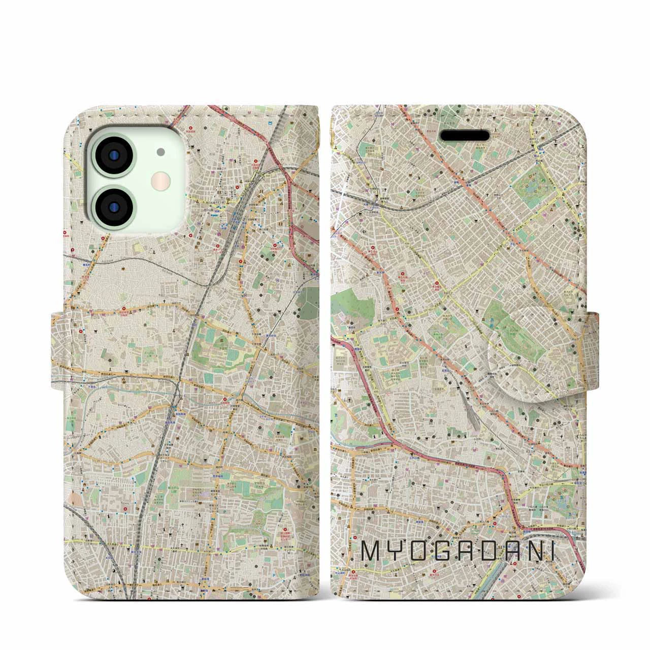 【茗荷谷(東京都)】地図柄iPhoneケース(手帳タイプ)ナチュラル・iPhone 12 mini 用