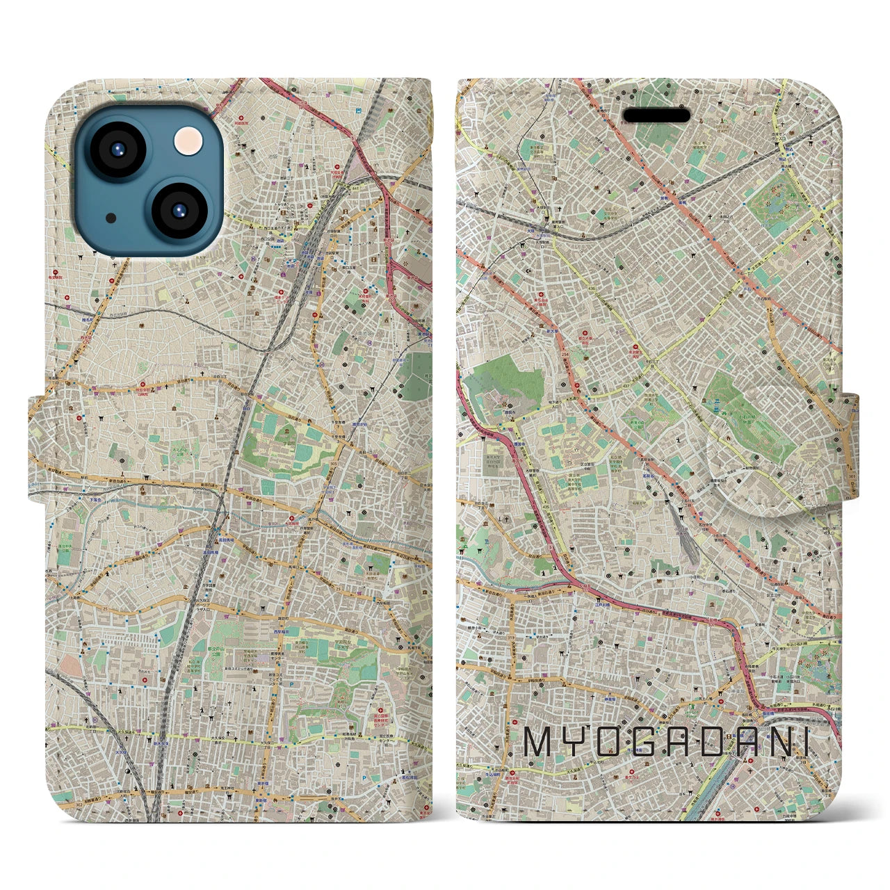 【茗荷谷(東京都)】地図柄iPhoneケース(手帳タイプ)ナチュラル・iPhone 13 用