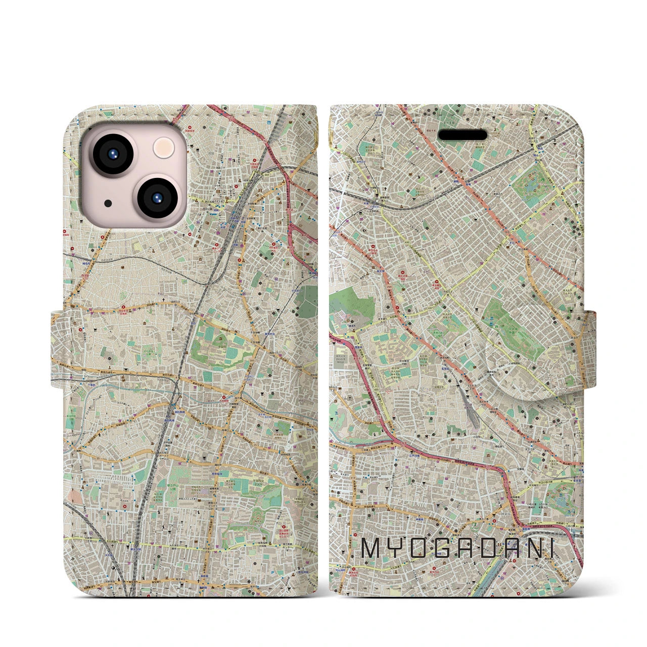 【茗荷谷(東京都)】地図柄iPhoneケース(手帳タイプ)ナチュラル・iPhone 13 mini 用