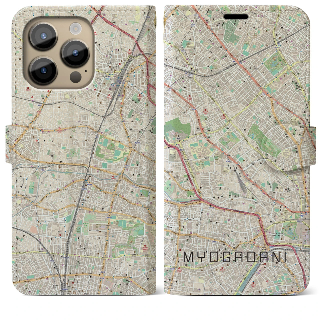 【茗荷谷(東京都)】地図柄iPhoneケース(手帳タイプ)ナチュラル・iPhone 14 Pro Max 用