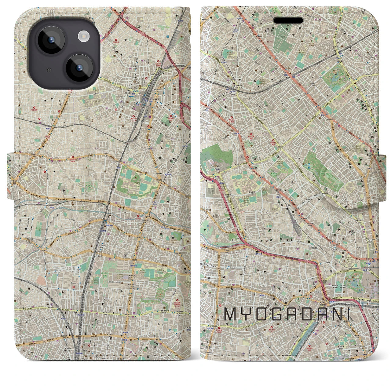 【茗荷谷(東京都)】地図柄iPhoneケース(手帳タイプ)ナチュラル・iPhone 14 Plus 用