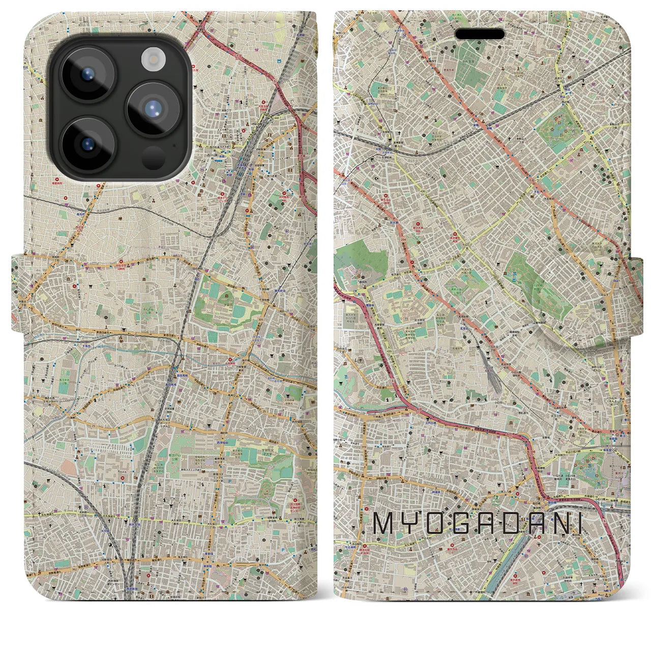 【茗荷谷(東京都)】地図柄iPhoneケース(手帳タイプ)ナチュラル・iPhone 15 Pro Max 用
