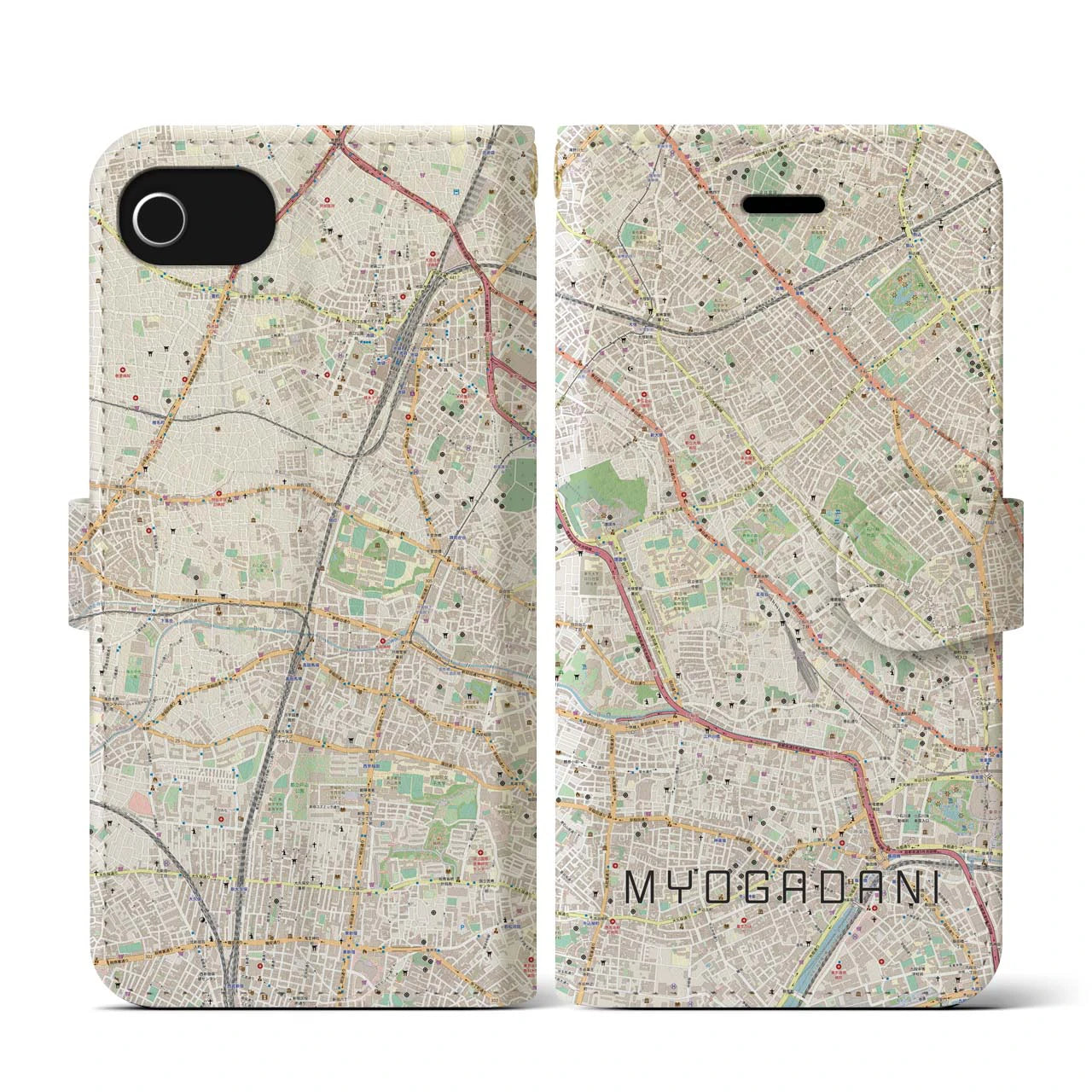 【茗荷谷(東京都)】地図柄iPhoneケース(手帳タイプ)ナチュラル・iPhone SE(第3 / 第2世代) / 8 / 7 / 6s / 6 用