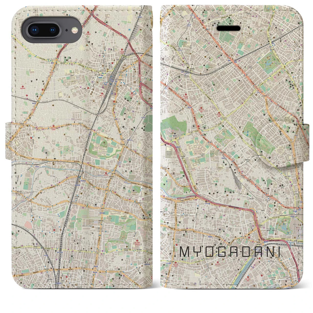 【茗荷谷(東京都)】地図柄iPhoneケース(手帳タイプ)ナチュラル・iPhone 8Plus /7Plus / 6sPlus / 6Plus 用