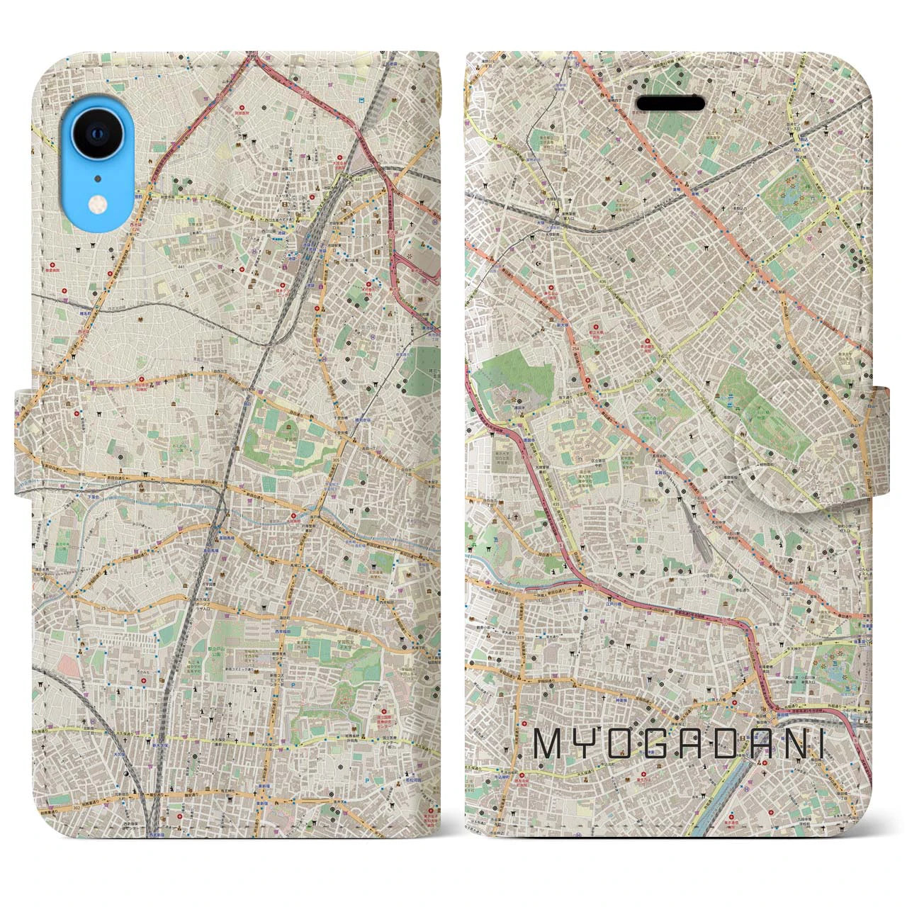 【茗荷谷(東京都)】地図柄iPhoneケース(手帳タイプ)ナチュラル・iPhone XR 用