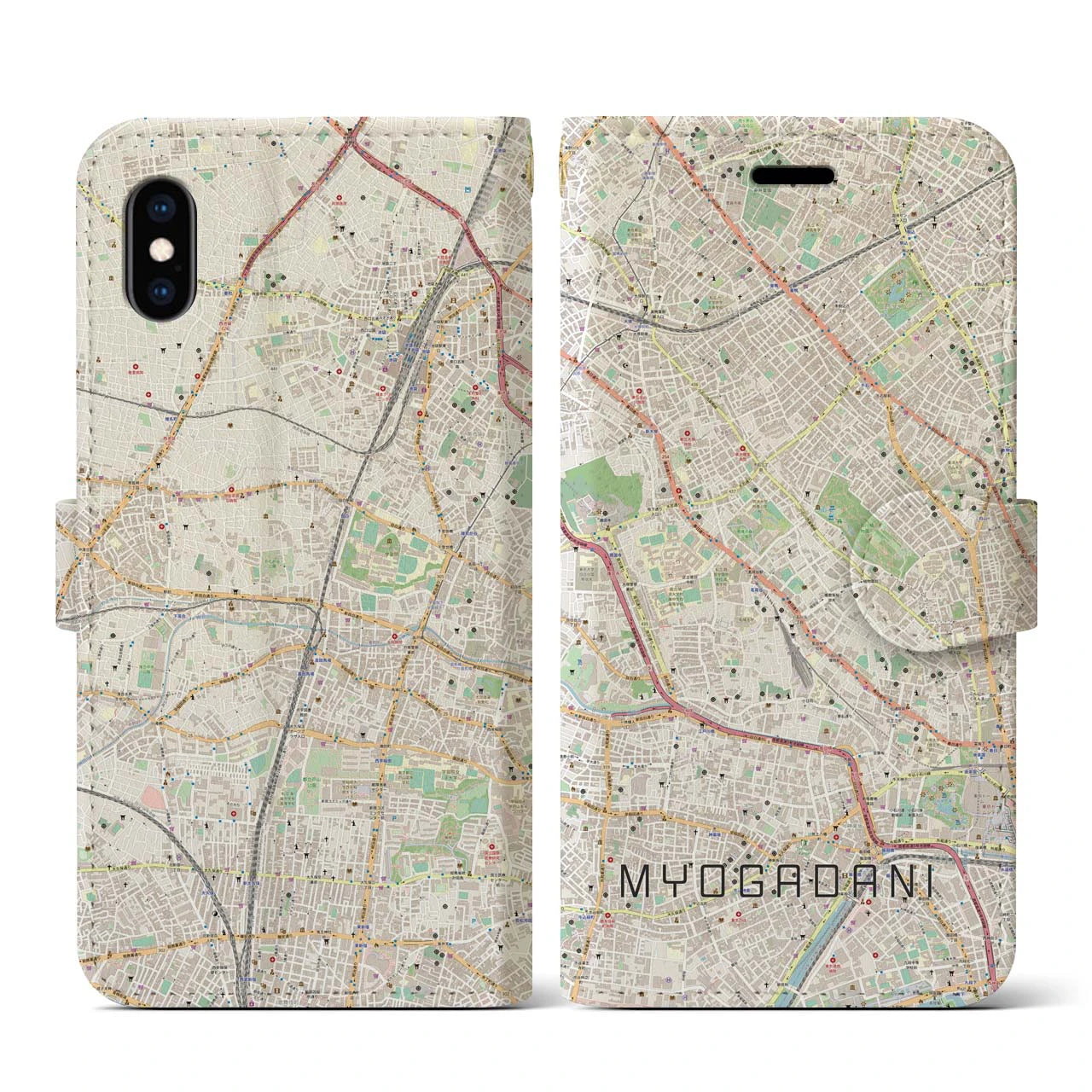 【茗荷谷(東京都)】地図柄iPhoneケース(手帳タイプ)ナチュラル・iPhone XS / X 用