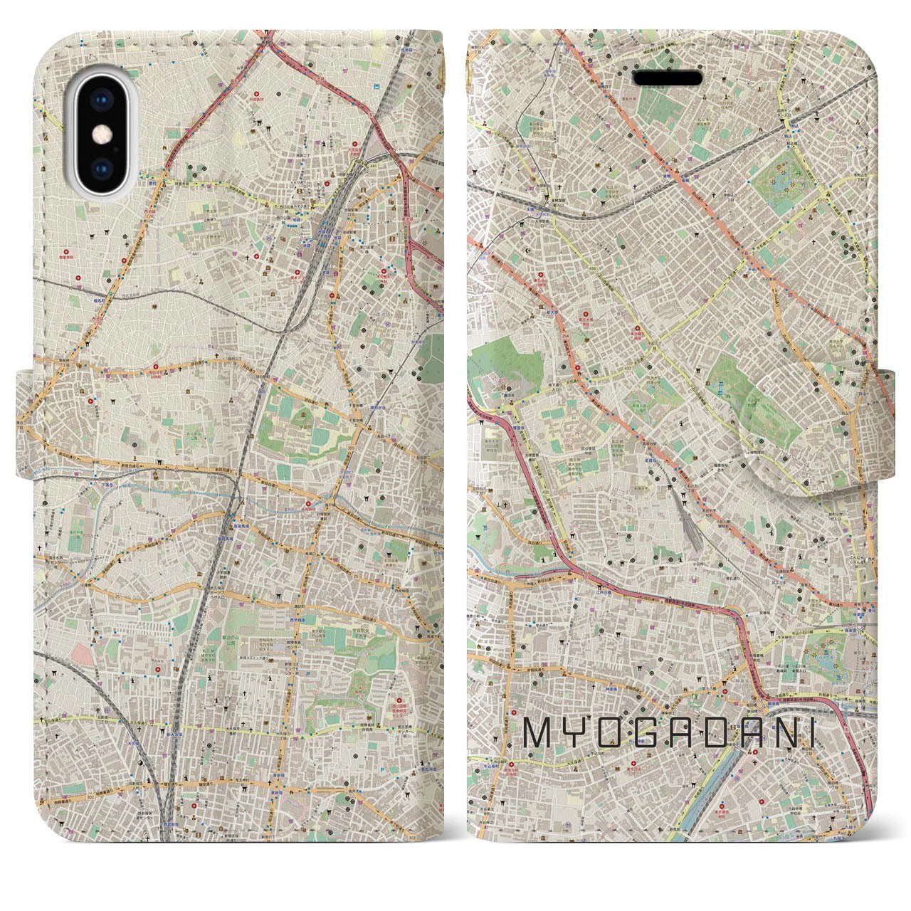 【茗荷谷(東京都)】地図柄iPhoneケース(手帳タイプ)ナチュラル・iPhone XS Max 用