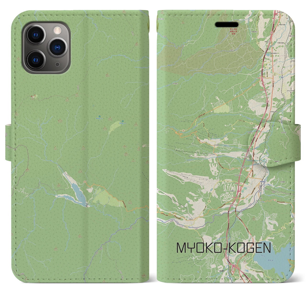 【妙高高原(新潟県)】地図柄iPhoneケース(手帳タイプ)ナチュラル・iPhone 11 Pro Max 用