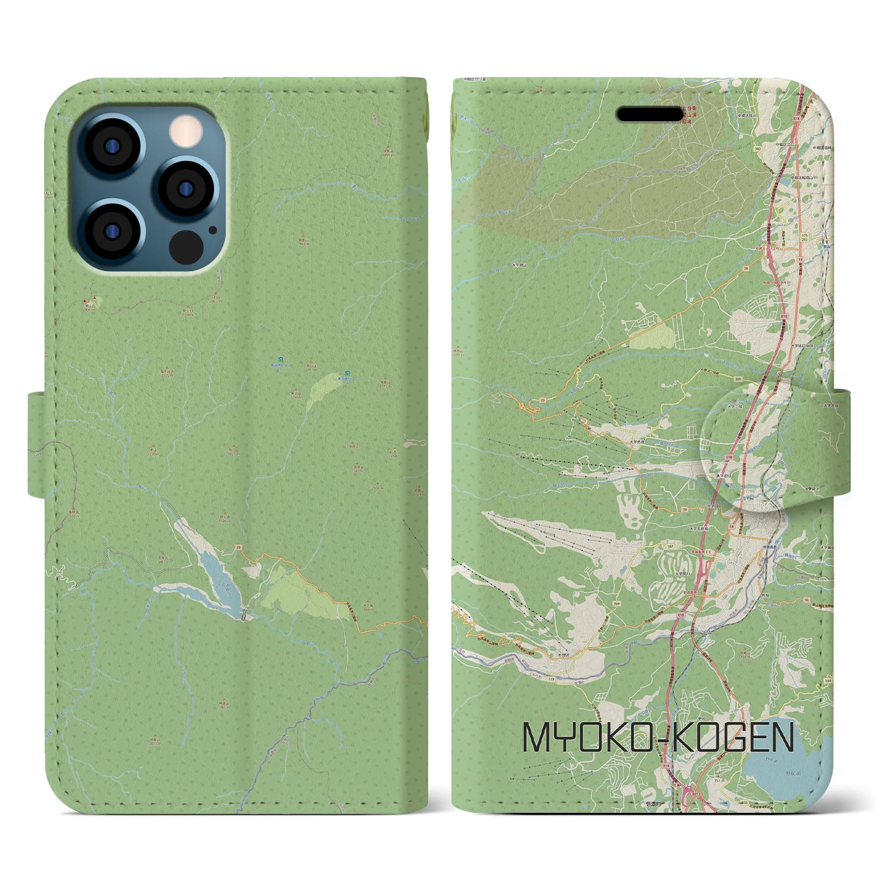 【妙高高原(新潟県)】地図柄iPhoneケース(手帳タイプ)ナチュラル・iPhone 12 / 12 Pro 用