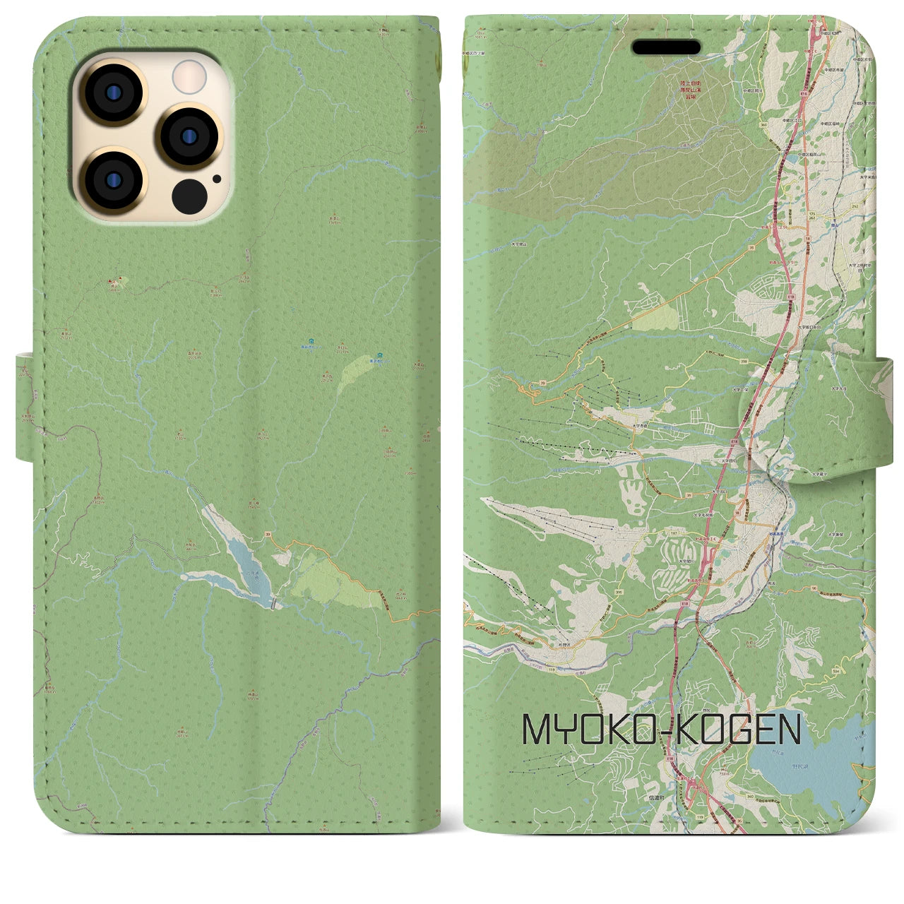【妙高高原(新潟県)】地図柄iPhoneケース(手帳タイプ)ナチュラル・iPhone 12 Pro Max 用