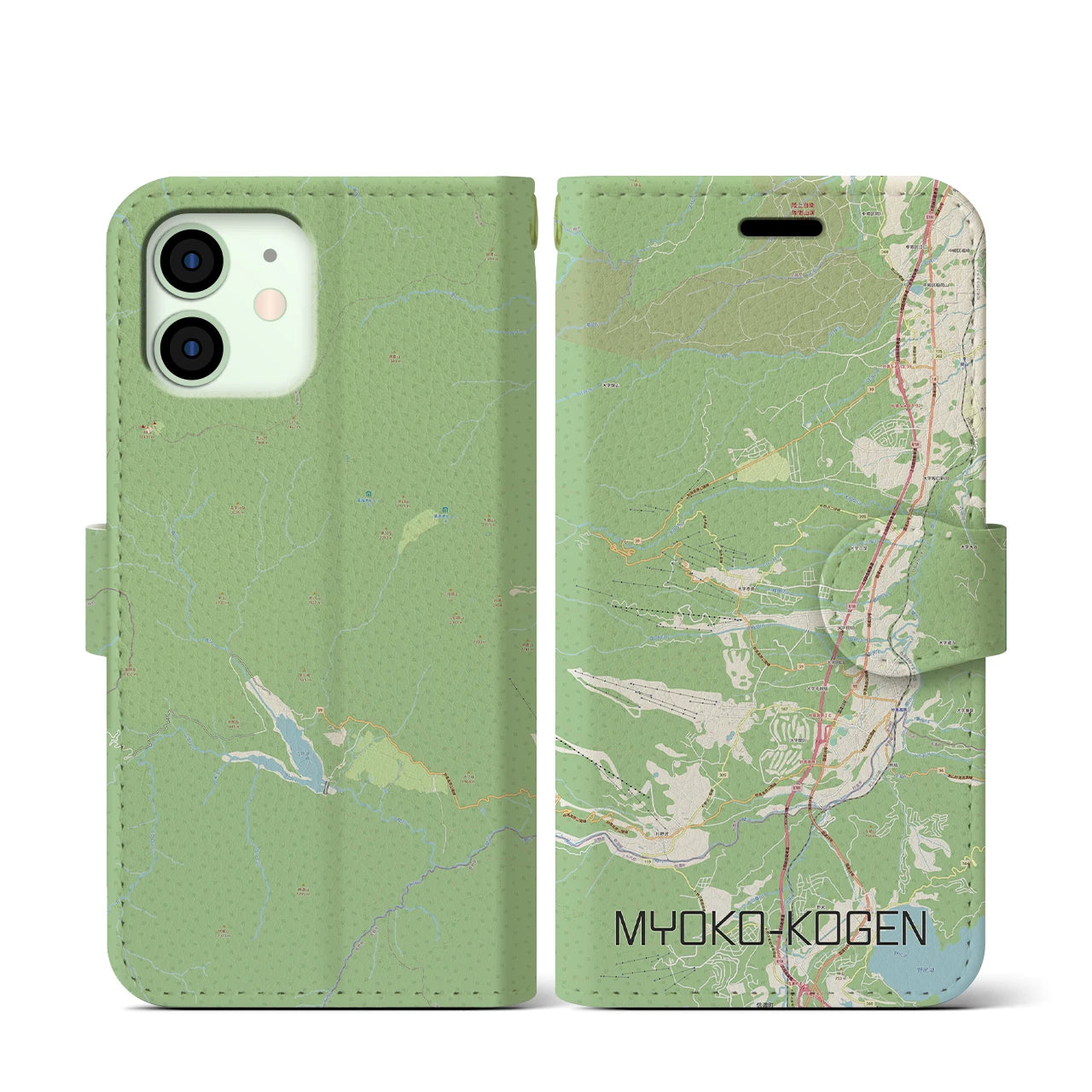【妙高高原(新潟県)】地図柄iPhoneケース(手帳タイプ)ナチュラル・iPhone 12 mini 用