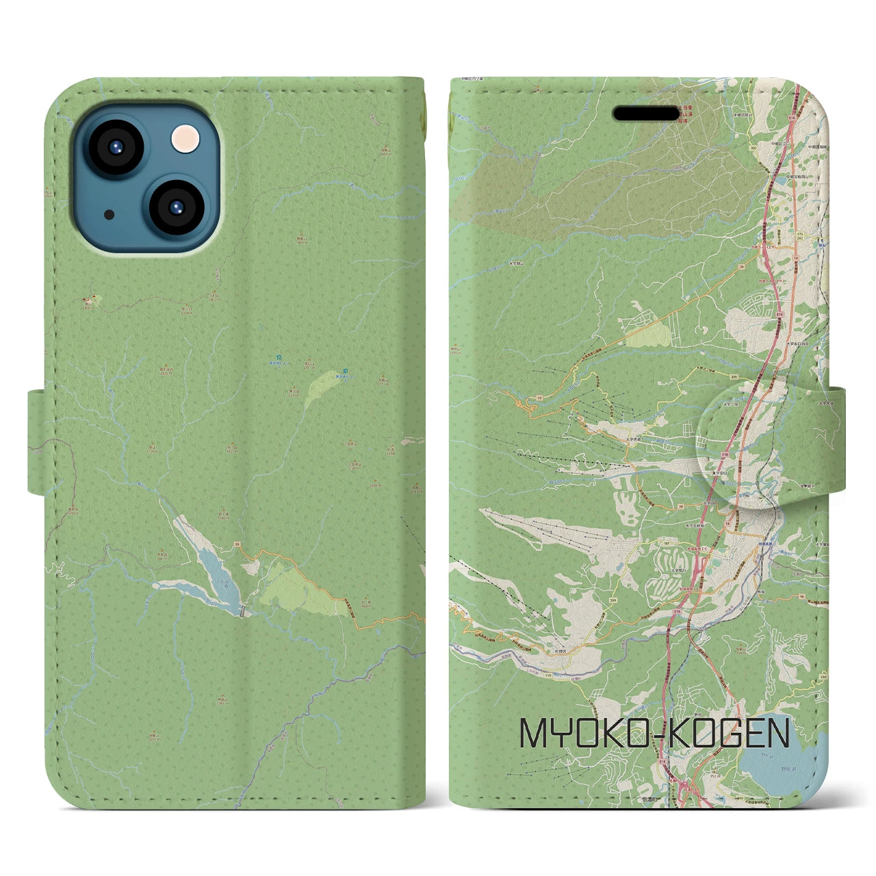 【妙高高原(新潟県)】地図柄iPhoneケース(手帳タイプ)ナチュラル・iPhone 13 用