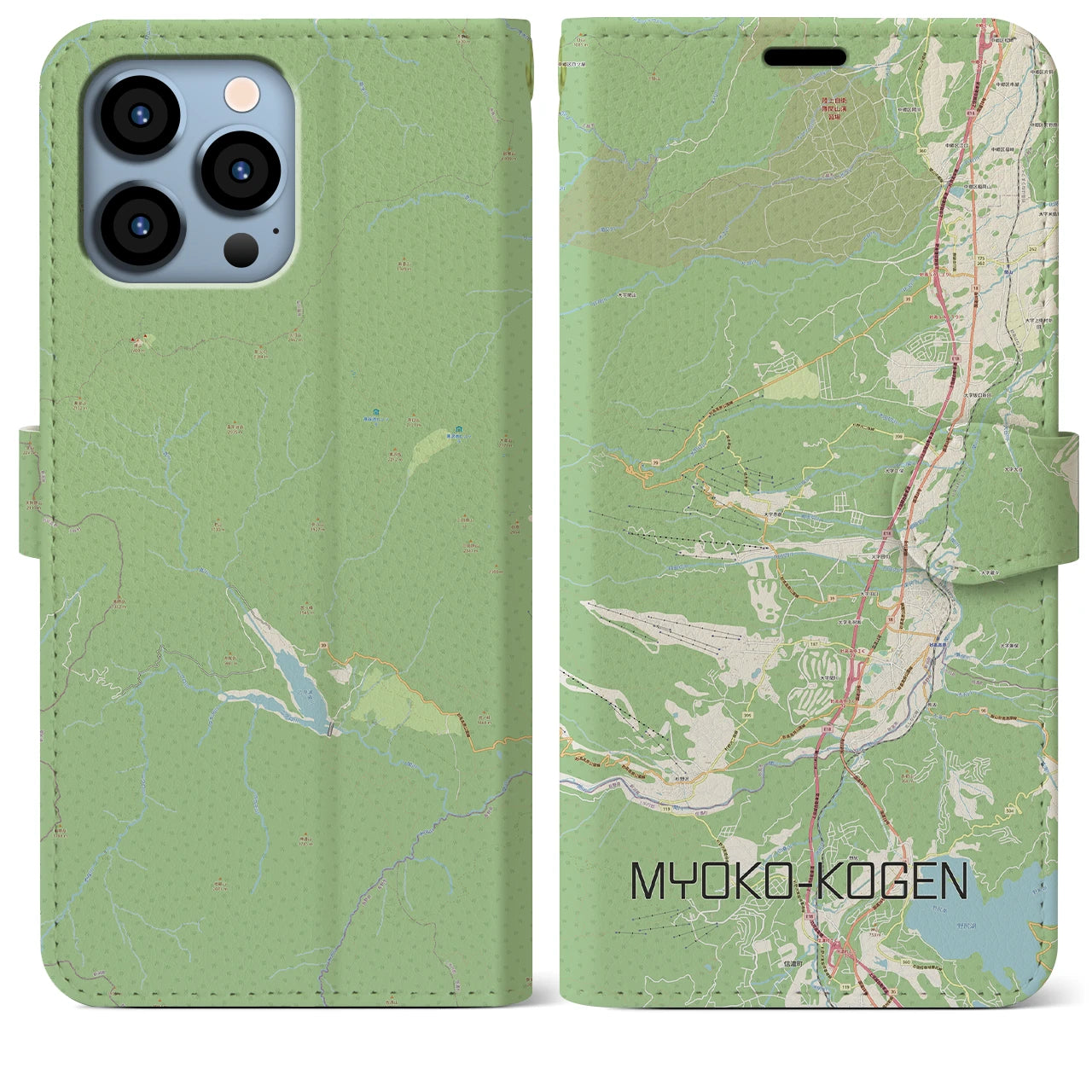 【妙高高原(新潟県)】地図柄iPhoneケース(手帳タイプ)ナチュラル・iPhone 13 Pro Max 用